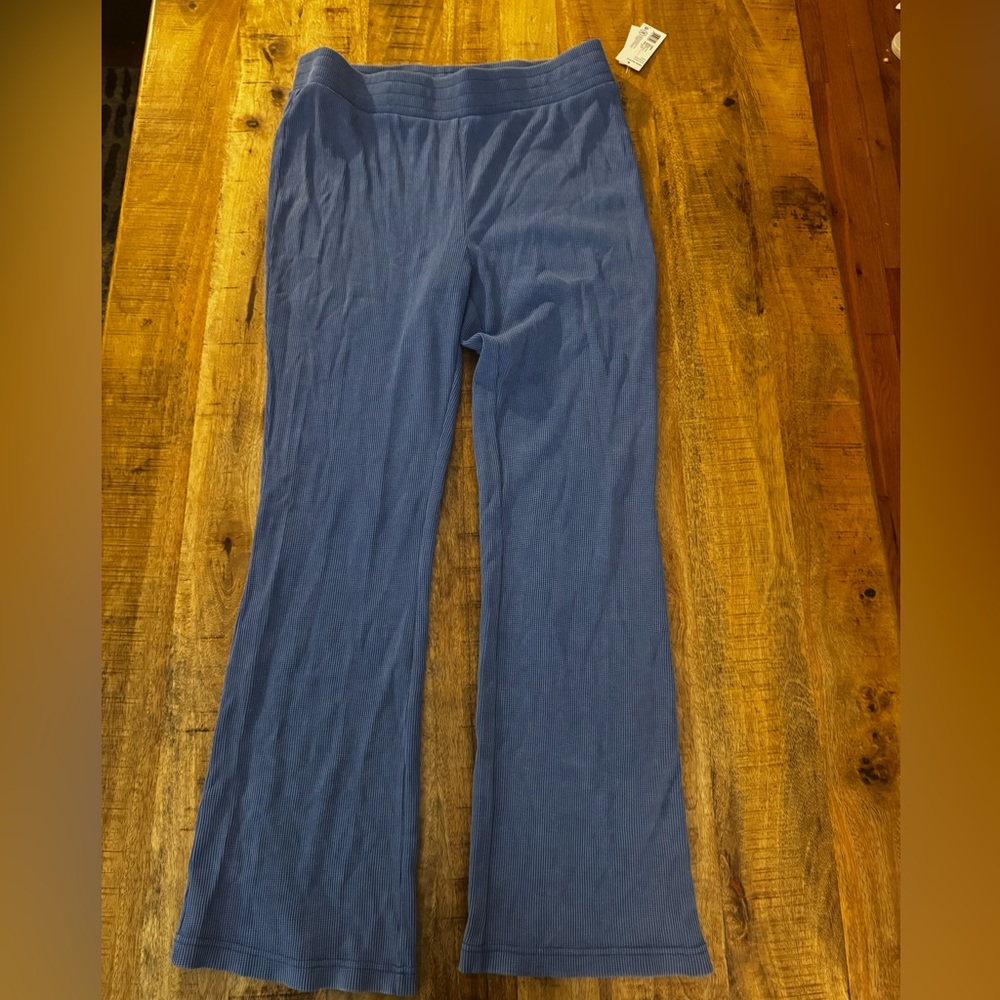 Jockey washed waffle bootleg bright Blue Ribbed cotton blend Pants large NEW NWT